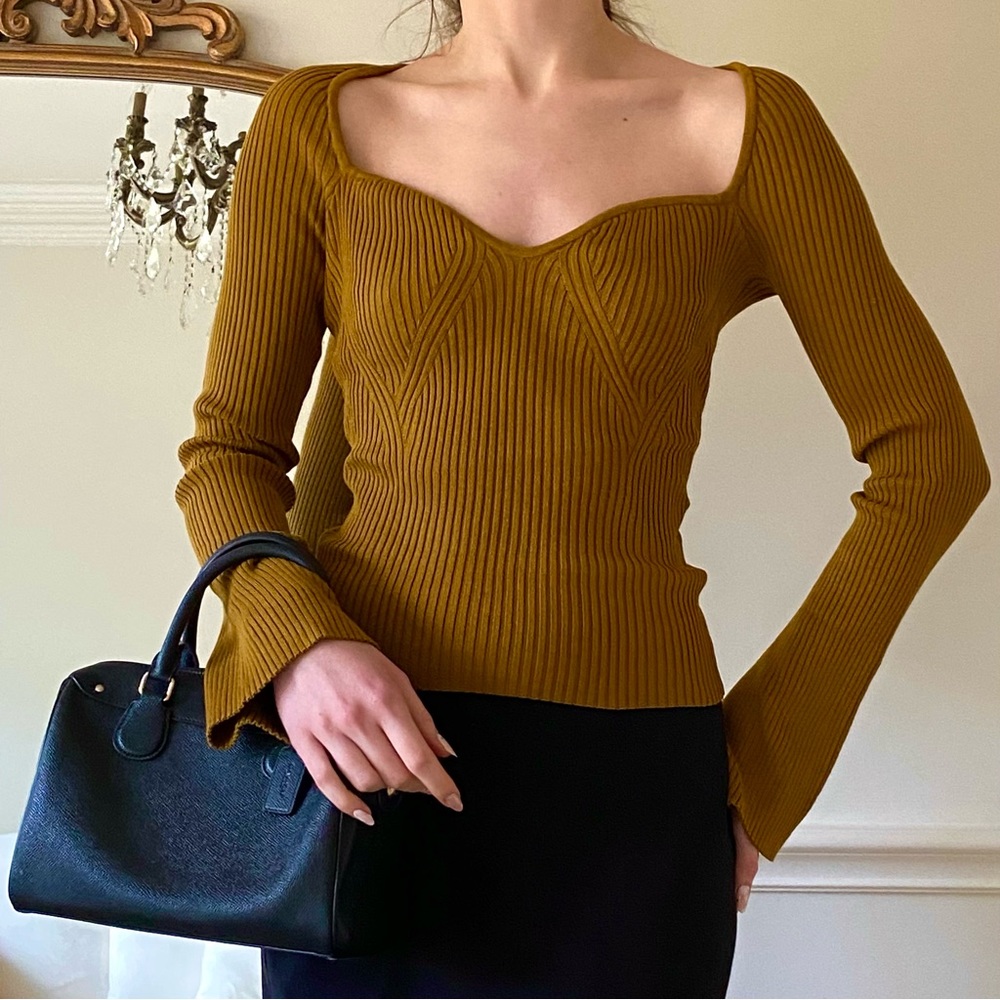 H&M Ribbed Knit Sweetheart Neckline Sweater - Size Medium